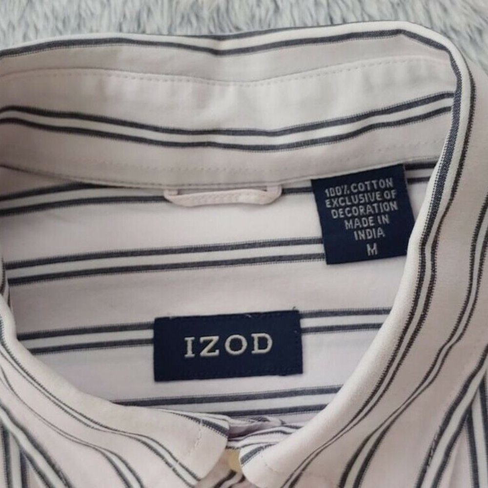 Izod MEDIUM Bundle of 2 Button Up Short Sleeve Men Pink Shirts Striped & Plaid - Picture 4 of 12